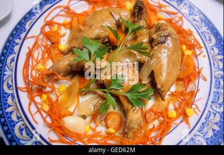 `Perdiz en escabeche´,Pickled Partridge,Venta del Quijote,famous typical restaurant ,traditional cuisine,Puerto Lapice, provin Stock Photo